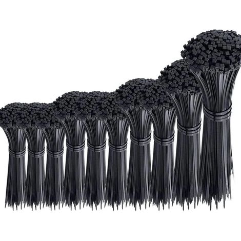 Longziming – Lot de 1000 attaches de câble Rilsan en nylon noir – Assortiment de 100/150/200/250/300 mm – Largeur de 3/4 mm pour la gestion des câbles (1/4)