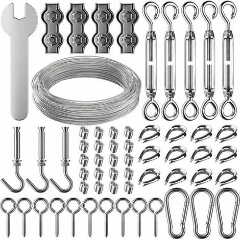 Green Mobility-30m Corde en Acier Inoxydable à Suspendre Kit,2mm Câble en acier inoxydable revêtu avec Tendeur et Crochets,pour Suspension Lumineuse,plante grimpante,corde a linge,rideau pergola,ramba (1/5)