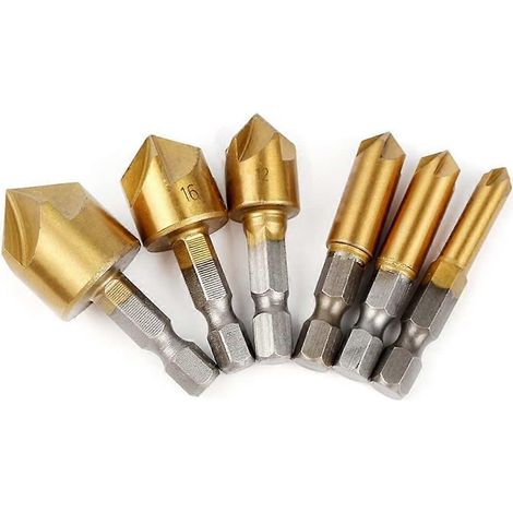 Kit de scie cloche à queue hexagonale, fraise à chanfreiner à 5 bords, outils de travail du bois (6 mm - 19 mm) (1/5)