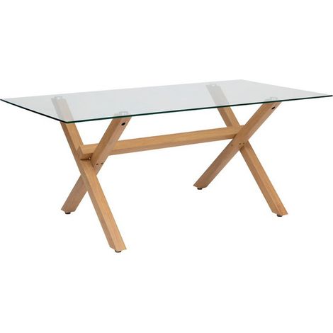 Table de repas, table à manger rectangulaire en verre et pieds en acier effet chêne - Longueur 180 x Profondeur 90 x Hauteur 74,5 cm (1/5)