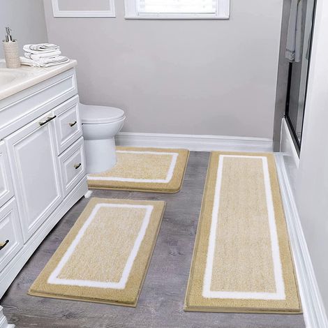 Lot de 3 Tapis de Bain Absorbant, Ultra Doux Tapis Salle de Bain Sortie de Douche Antidérapant, Lavables en Machine et Séchage Rapide, Epais Tapis Toilette WC Contour pour Baignoire, Douche (1/5)