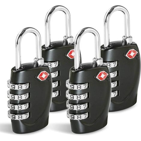 Lot de 4 cadenas à bagages, noirs, à combinaison à 6 chiffres, pour une sécurité portable de vos valises, sacs à dos et casiers en voyage.-AquaForge (1/5)