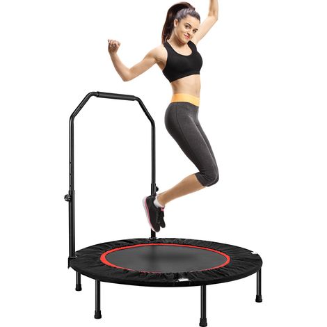 Youyijia 40'' Foldable Fitness Trampoline - Max Load 400lbs(220kg), Foldable Exercise Rebounder with 5-level Adjustable Handrail Indoor/Outdoor Fitness Body Exercise (1/5)