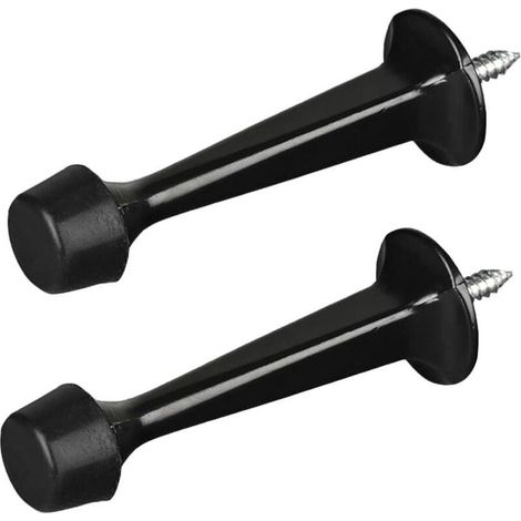 Butées de porte en alliage de zinc noir 75 mm – Lot de 2 avec patins caoutchouc pour protection murale intérieure/extérieure (1/4)