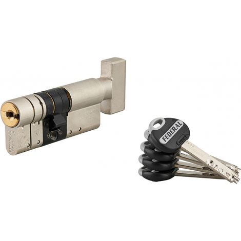 Cilindro europeo Federal 2 - 40BX30mm a pomolo nichel, anti-sfilamento, anti-perforazione, 5 chiavi reversibili - THIRARD