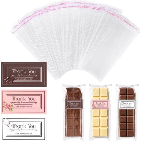 100 Pièces Emballages de Barres de Chocolat, Emballages Barres Bonbons avec 100 Autocollants Remerciement Fourniture d'Emballage Dessert Auto-Scellant pour la Fête à la Maison (1/5)