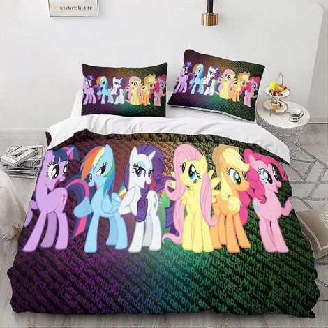 Housse de couette My Little Pony imprimée en 3D avec personnages d'anime, pour la literie enfant, en microfibre douce avec fermeture éclair. (1/4)