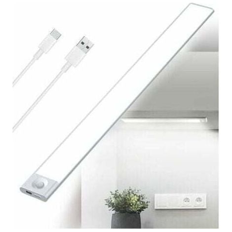 Reglette LED Cuisine Sous Meuble Rechargeable USB, Lumière tricolore, 2500mAh 40cm Dimmable Lampe Placard Detecteur de Mouvement Barre LED Sans Fil Rechargeable Lumiere Capteur PIR a Pile pour Escalie (1/4)