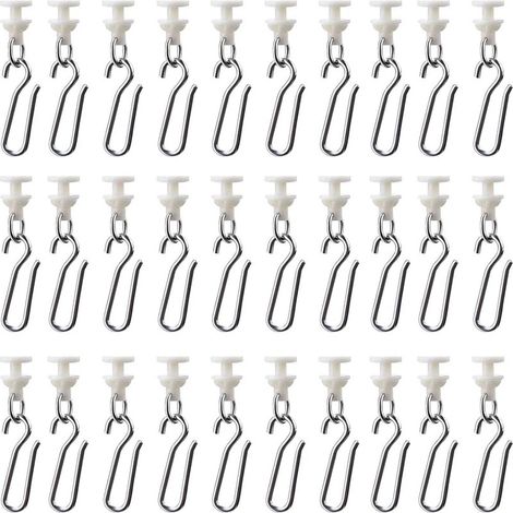 30 pièces Rail intérieur Rideau Poulie à Rideaux en Plastique Blanc,30 pièces Crochet de Rideau,pour Rideaux de Douche Porte et Fenêtre