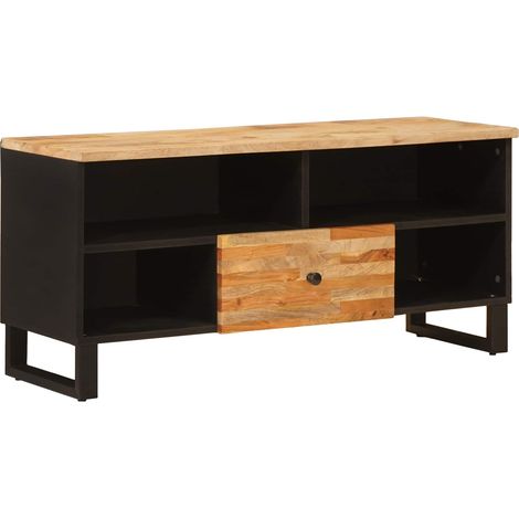 Pratico mobile porta TV rettangolare con cassetto e ripiano 100 x 33 x 46 cm in legno massello di mango marrone 020057816