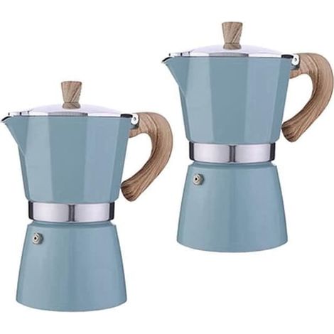 (Bleu Lac) Ensemble de 2 cafetières italiennes 300 ml, cafetière italienne, couleur Bleu Lac (1/4)