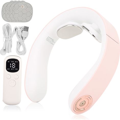 Mini appareil de massage cervical, thérapie par chaleur constante et impulsions, coussin chauffant intelligent multifonction pour nuque et épaules, rose (1/5)