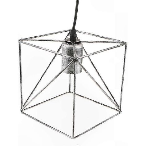 Suspension luminaire rétro en cage cubique, abat-jour vintage pour plafond, lampe décorative à suspendre, style ancien, fixation incluse. (1/5)