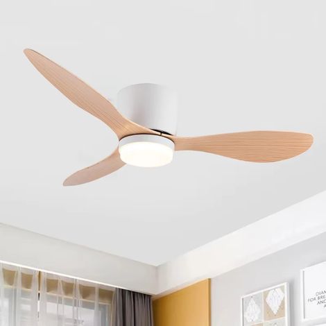 Plafonnier Ventilateur Économie d’Énergie – Moteur DC Silencieux – 3 Températures de Couleur – 6 Vitesses – Pour Chambre, Salon – Luminaire Ventilation-Couleur bois naturel-42inch