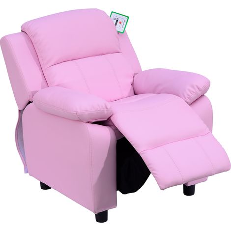 HOMCOM Kids Children Recliner Lounger Armchair Sofa PU Leather w/ Storage Space Pink (1/5)