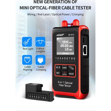 Tester per cavi in fibra ottica NOYAFA NF-916 VFL (rif. FC SC ST) con localizzatore visivo dei guasti e schermo LCD. (1/5)
