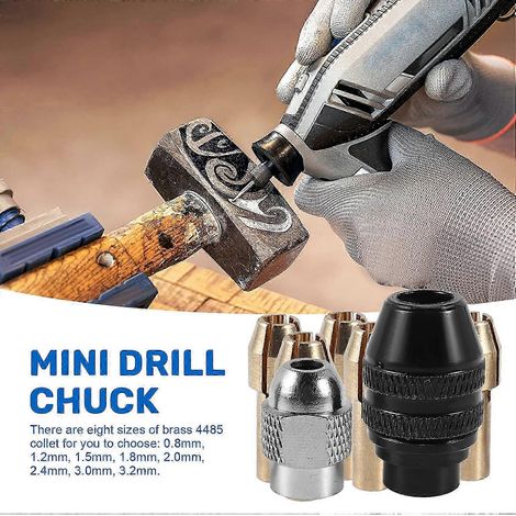 Jeu de 8 pinces de serrage pour mandrin de perçage sans clé, mandrin à 3 mors en alliage à changement rapide pour outils rotatifs, 0,8 mm à 3,2 mm (1/5)