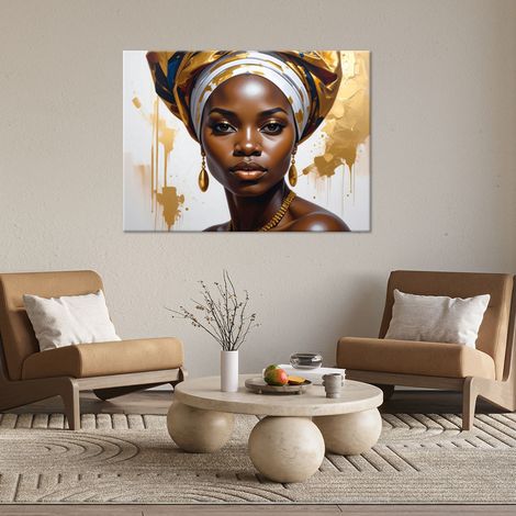 Wandbild Porträt einer schwarzen Frau mit einem Turban 90x60 (1/4)