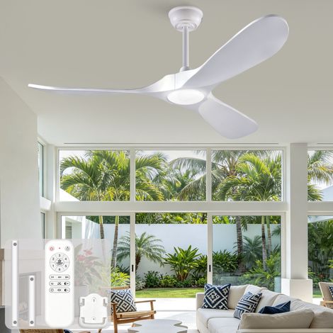 52-Zoll-Deckenventilator mit Beleuchtung und Fernbedienung, drei weiße Flügel aus Massivholz, 3-Farbtemperatur-Regler (1/5)