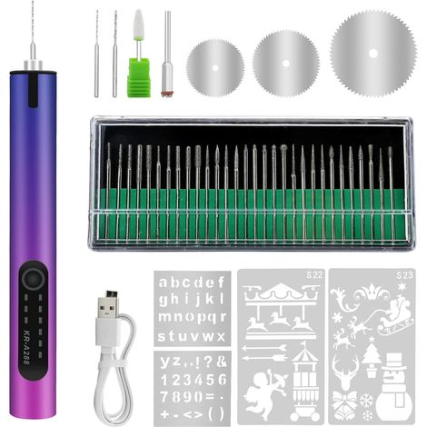 Graveur électrique sans fil 40 Pcs – Vitesse réglable 5 000 à 25 000 r/min – Compatible métal, bois, verre, cuir – Design compact et léger (1/5)