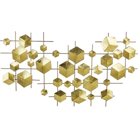 Decoración de pared de metal dorado 89 x 45 cm patrón geométrico cubos Flerovium