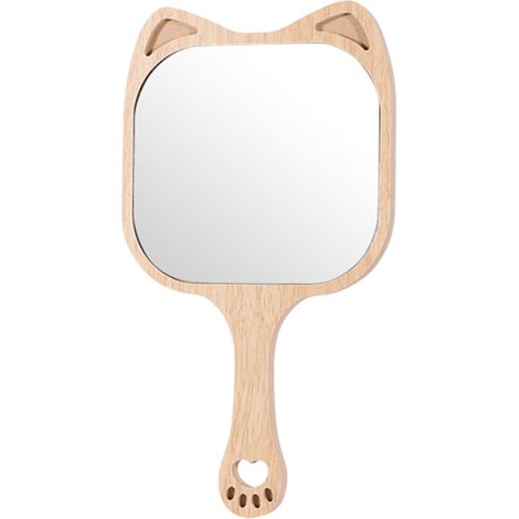 1 Miroir de poche, motif oreilles d'animal, bois naturel, 22,5 cm x 12 cm, pour maquillage et voyage (1/5)