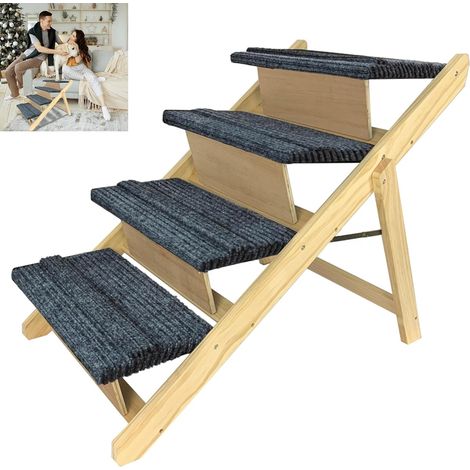 1 Escalier Pour Chien, Pliable, Hauteur Réglable, Surface Antidérapante, Bois, Pour Lit Et Canapé (1/5)