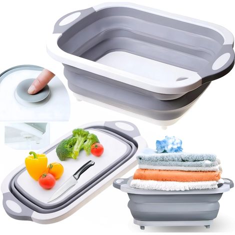 Bol de silicona plegable con escurridor, gris, para verduras, ropa, 6 l (1/5)