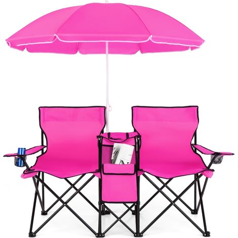 2-Sitzer-Klapp-Campingstuhl mit Sonnenschirm, Rosa