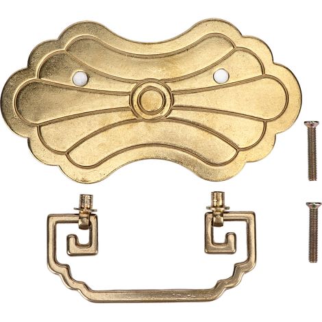 Poignée de tiroir vintage laiton 12,8x7cm style chinois rétro, ornement fleuri prospérité, avec 2 vis pour meuble bibliothèque, poignée antique laiton.