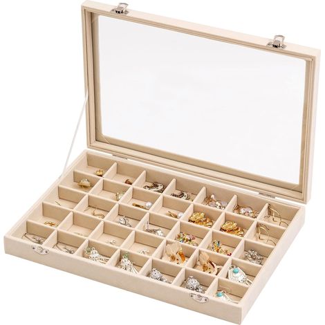Organiseur à bijoux 35 compartiments avec couvercle transparent (1/5)