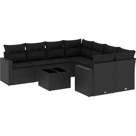 Maison Exclusive - Salon de jardin 9 pcs avec coussins noir résine tressée (1/3)