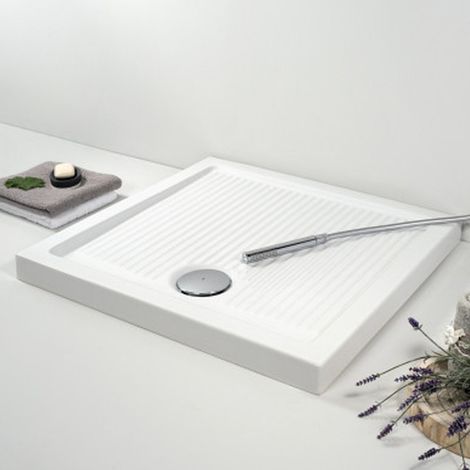 Piatto Doccia 80x80xh6.5 cm AZZURRA - Con Bordo - Superficie Antiscivolo - Quadrato - Bianco (1/4)