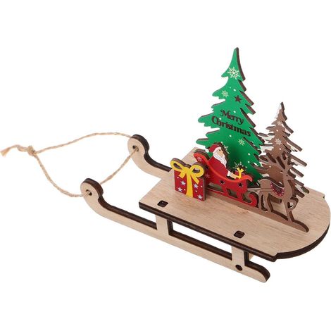 Décoration de Noël en Bois Traîneau Miniature pour Table Festive Solide pour Ambiance de Fête et Vitrines (1/5)
