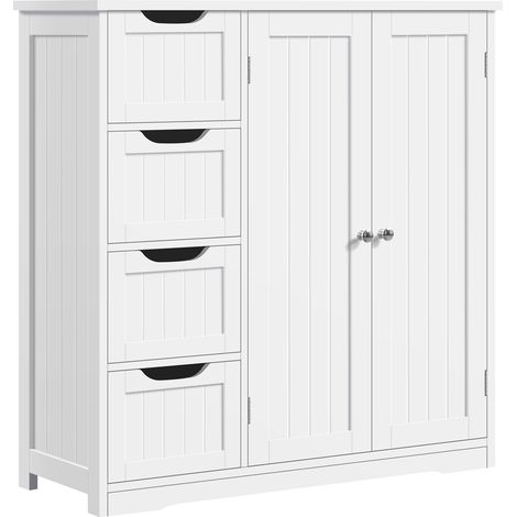 Yaheetech – Meuble bas de salle de bain blanc avec 4 tiroirs et 1 placard – Dimensions 81x30x83 cm – Panneaux MDF E1 imperméables – Système anti-bascule