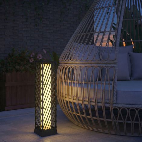 Noir - Lanterne de jardin en rotin Lampadaire solaire extérieure doté de lumières LED automatiques allumées et éteintes Étanche IP44
