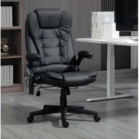 Silla de oficina ejecutiva de polipiel negra, masaje 6 puntos, calor, giratoria 360°, altura del asiento 44-54 cm (1/5)