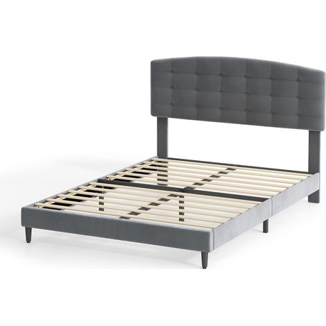 Upholstered Bed Frame with Cozy Button Tufted Headboard & Adjustable Height, Wood Slat Support CHEYENNE KING GREY (1/5)