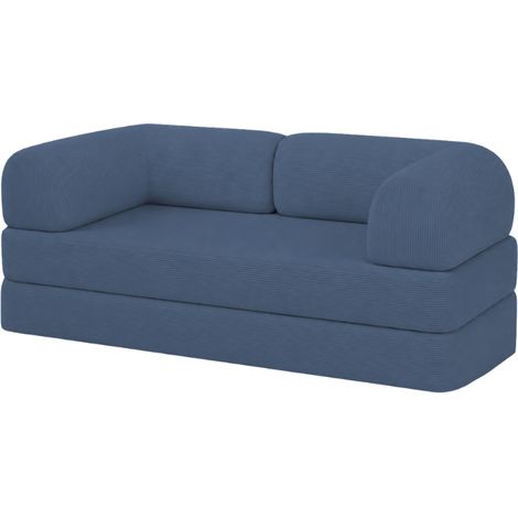 Canapé lit compressé modulable en velours côtelé 90x180 cm bleu (1/5)