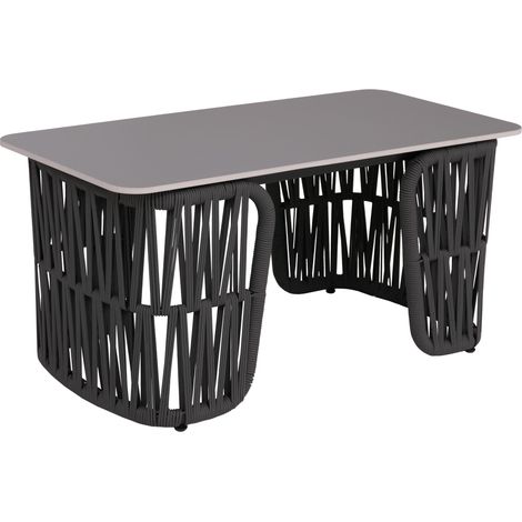 Loungetisch HHG-224, Gartentisch Balkontisch Outdoor, Seilgeflecht Rope Sinterstein 43x90x45cm anthrazit, Platte grau