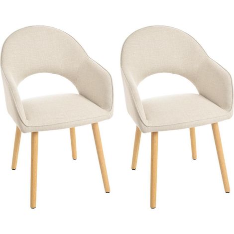 Lot de 2 chaises de salle à manger rembourrées, beige, pieds en bois, avec accoudoirs (1/5)