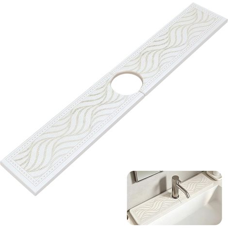 Tapis de Robinet Absorbant en Terre de Diatomée 60x10cm - Tapis Évier Cuisine à Séchage Rapide - Protection Anti-Éclaboussures pour Salle de Bain et Plan de Travail, Trou 6,35cm
