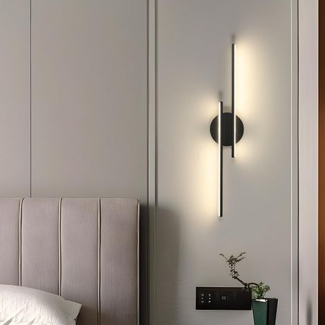 COMELY Lampe Murale Intérieure LED, 24W Applique Salon Moderne Noir 2700LM, Luminaire Mural Chambre en Aluminium Lumière Naturelle 4500K pour Cuisine, Couloir, Escalier, 60CM (1/5)