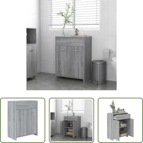 vidaXL Armoire bois - Armoire de bain Sonoma gris 60x33x80 cm Bois d'ingénierie (1/5)
