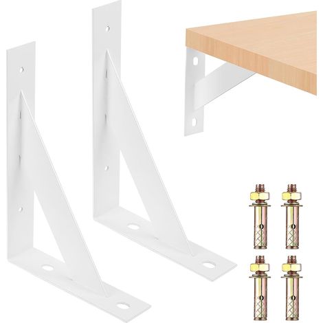 2 Pcs Equerre Etagere Murale, Support Etagère Murale, Équerre Étagère, Équerres Étagère de Fixation Murale, Équerre Murale Triangulaires, Équerre d'étagère Murale Bois(270 x 190 mm, Blanc) (1/5)