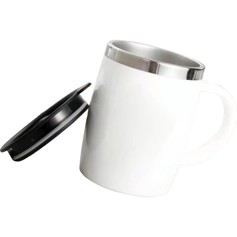 Kaffeebecher aus Edelstahl 304 mit Deckel, niedlicher, bruchfester Trinkbecher für Büro und Zuhause, weiß, 420 ml (1/5)