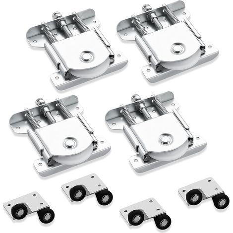 Lot de 8 roulettes galvanisées avec double ressort - Roulette de Coulissante, Roulettes silencieuses pour portes coulissantes et rails - Capacité de charge 80 kg