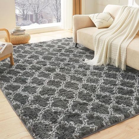 Tapis de salon ultra doux - Idéal pour chambre à coucher, chambre d'enfant, décoration intérieure - 160 x 230 cm - Motif fenêtre gris (1/5)