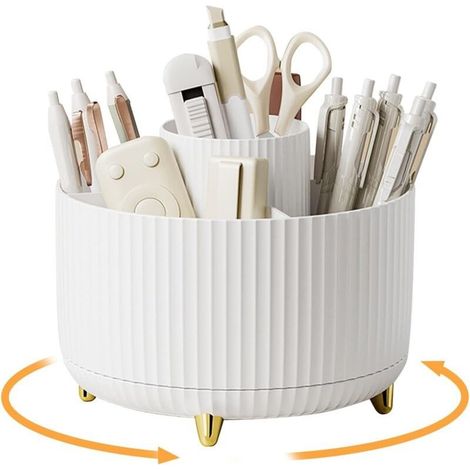 Organiseur de bureau rotatif 360° pour enfants, 5 compartiments, rangement fournitures scolaires, crayons, idéal bureau et école (1/5)