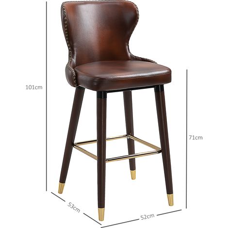 Juego de 2 taburetes de bar con reposapiés, silla de bar con respaldo, taburete de bistró, silla de comedor, taburete de mostrador, polipiel, marrón, 52 x 53 x 101 cm (1/5)